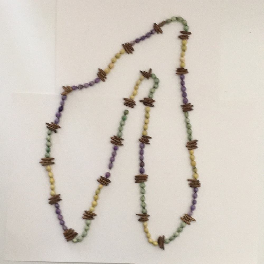 Vtg.  30”. Wood Necklace  multi color